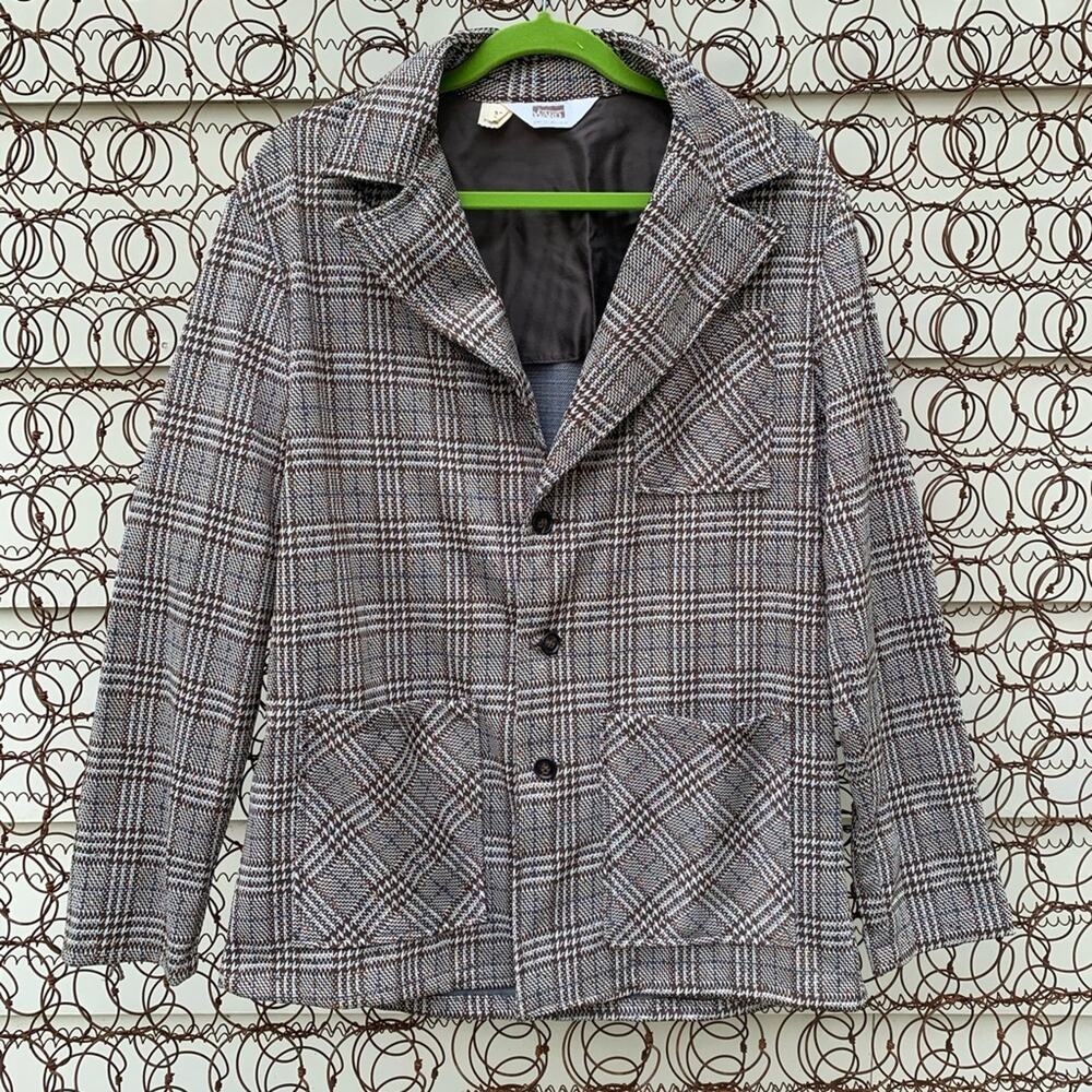Vintage 60s Montgomery Ward plaid blazer gray brown androgenous neutral MEDIUM?
